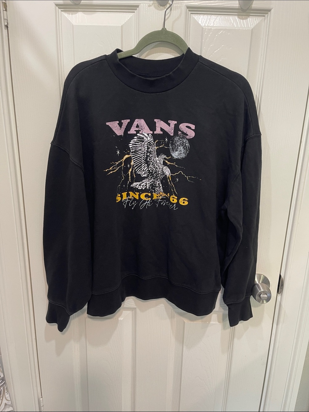 Vans Black Crewneck Sweatshirt with Pink Logo and Yellow Graphic size small - Picture 3 of 8